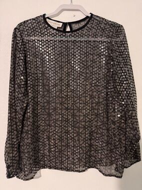 Jones New York Black Sequin Sheer 100% Silk Blouse size 8/10?